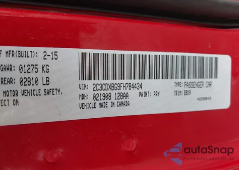 2015 Dodge Charger Se из США, поврежденный, VIN 2C3CDXBG9FH784434